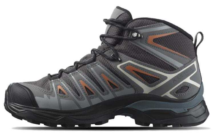 SALOMON X Ultra Pioneer Lace Up Slip Resistant Abrasion Resistant High top Outdoor Shoes Unisex Gray Orange