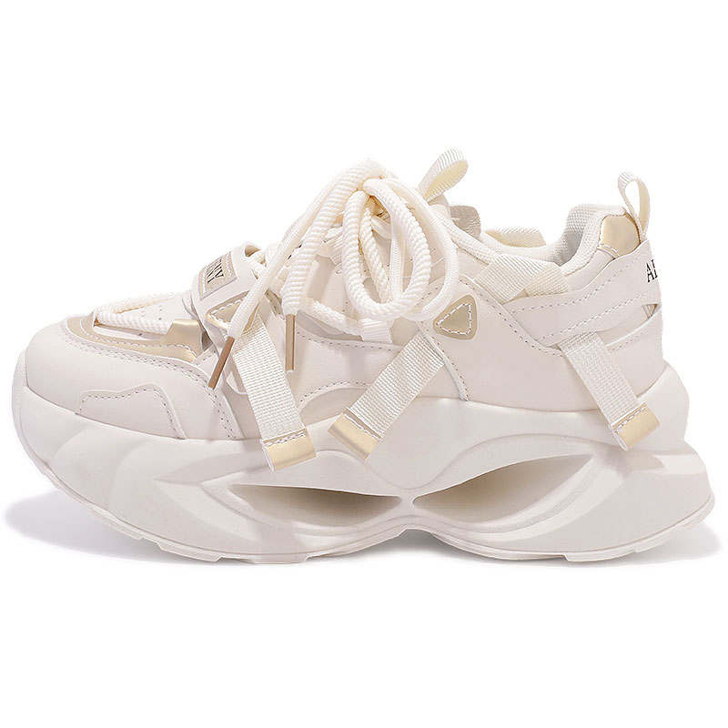 JIONGSEN Slip Resistant Abrasion Resistant Low top Chunky Sneakers Women's Beige Gold