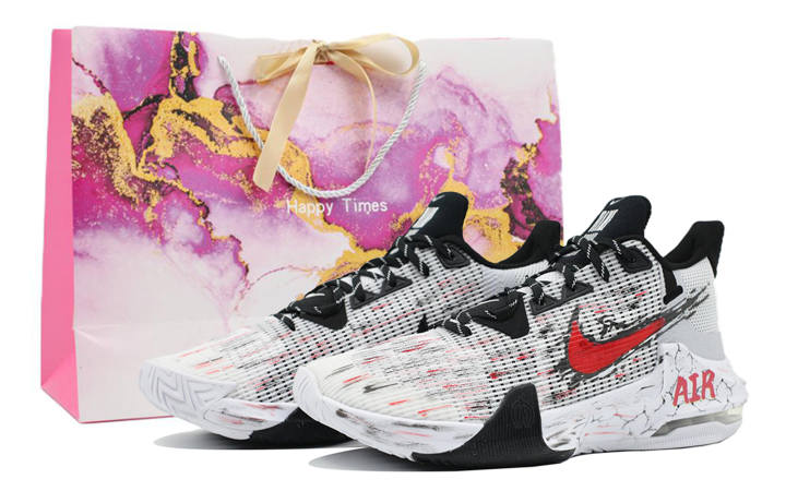 Nike Nike Cushioning Slip Resistant Abrasion Resistant Low top Basketball Shoes Men's Black White Red
