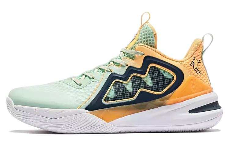 QIAODAN Slip Resistant Abrasion Resistant High top Basketball Shoes Men's Green Orange