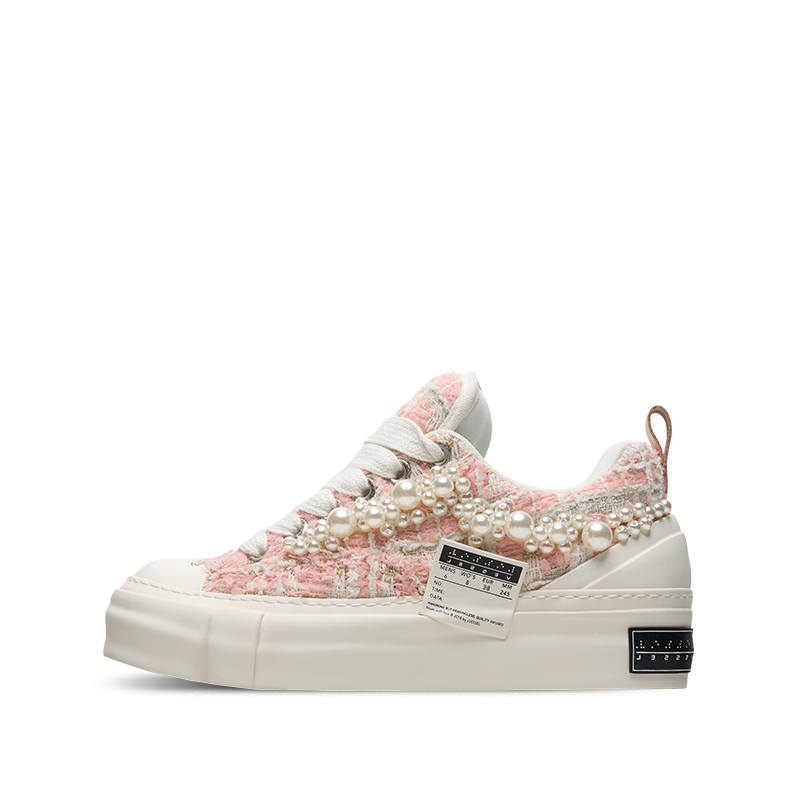 XVESSEL VESSEL Pearl Nougat, Tweed Low top Canvas Shoes Unisex Pink White