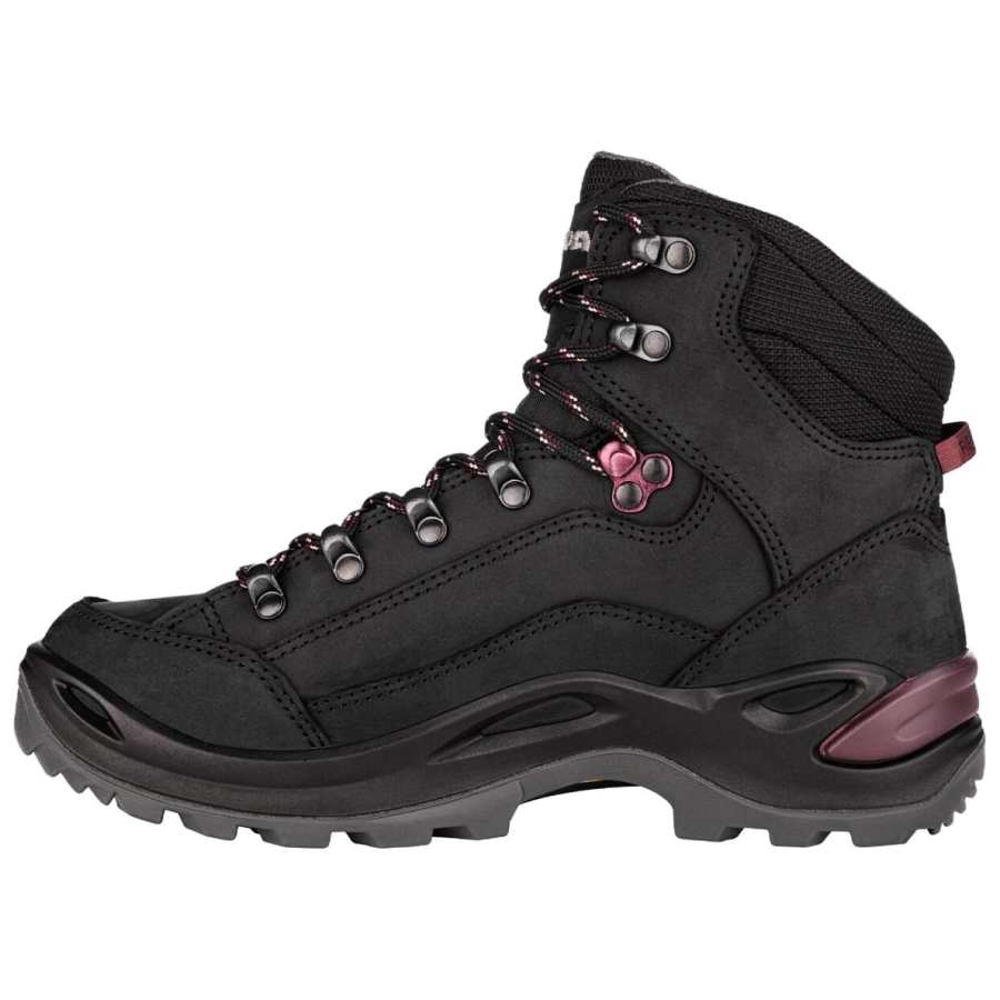 Lowa Renagade GTX The Wanderer Top Grain Cow Leather Mid top Mountaineering Shoes Women's Black Red
