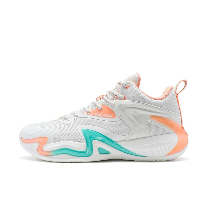 XTEP Campaign 1 V2 Abrasion Resistant Slip Resistant Low top Basketball Shoes Men's Sail White/Fluorescent Orange Pink