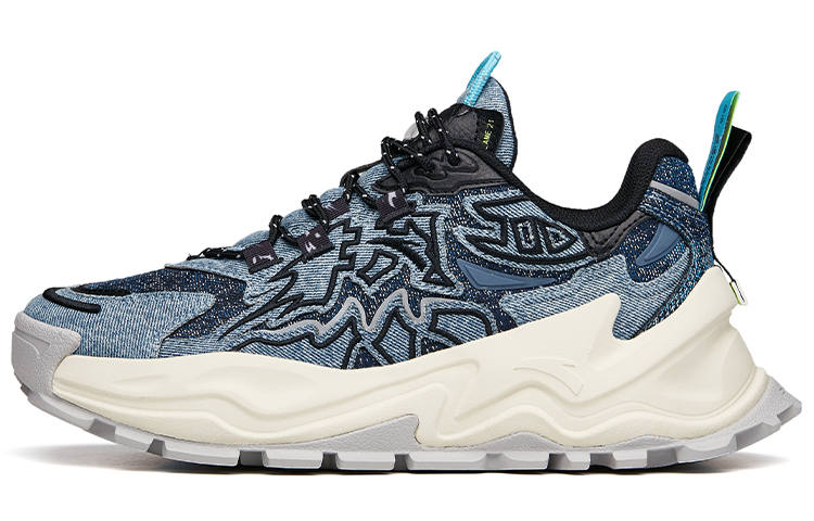 Anta Textile, Synthetic Leather Abrasion Resistant Slip Resistant Low top Chunky Sneakers Men's Denim Blue