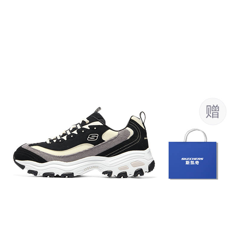 Skechers D'Lites 1.0 Comfortable Cushioning Abrasion Resistant Low top Chunky Sneakers Men's Black White