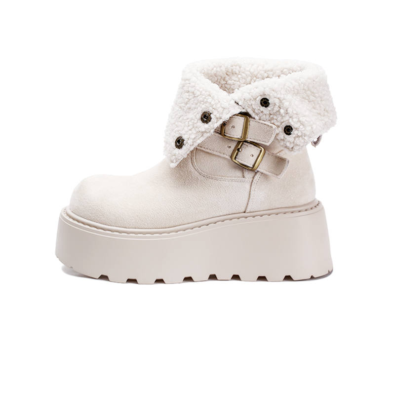 ZUNER Thermal Abrasion Resistant Height Increasing Short Mid Calf Snow Boots Women's Beige