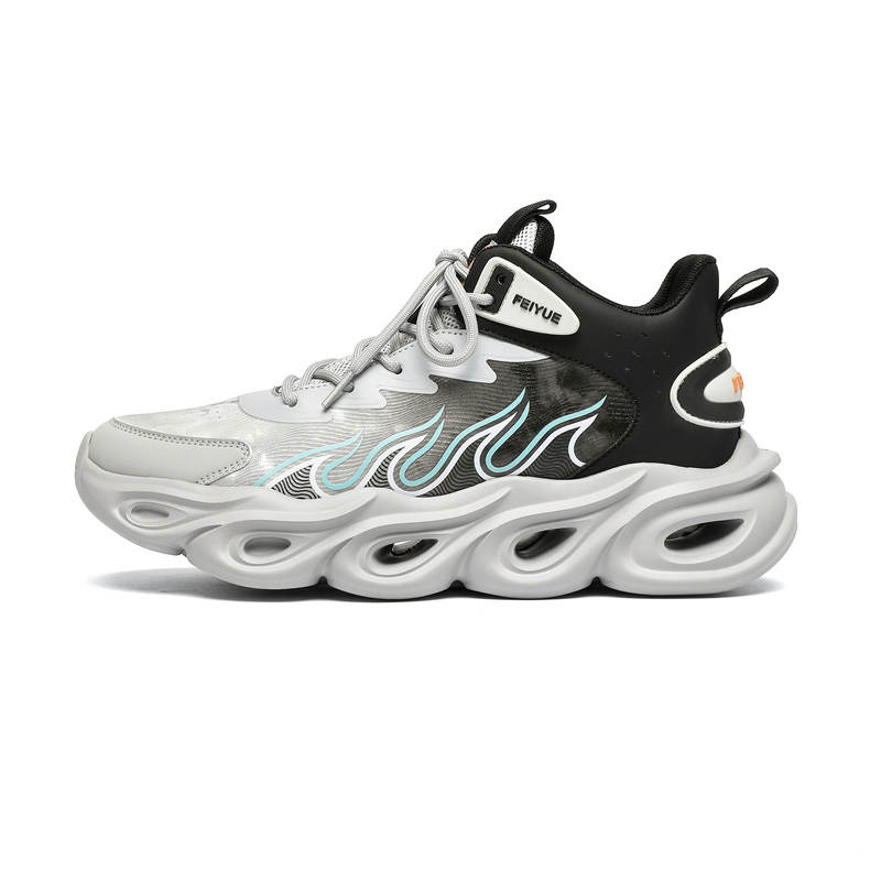 FEIYUE Cushioning Breathable Mid-top Chunky Sneakers Men's Gray Black