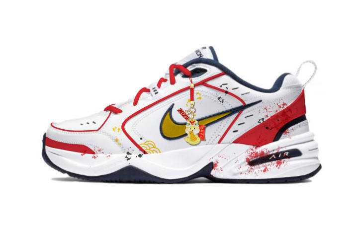 Nike Nike Air Monarch 4 Chunky Sneakers Unisex Low Top White Red Gold