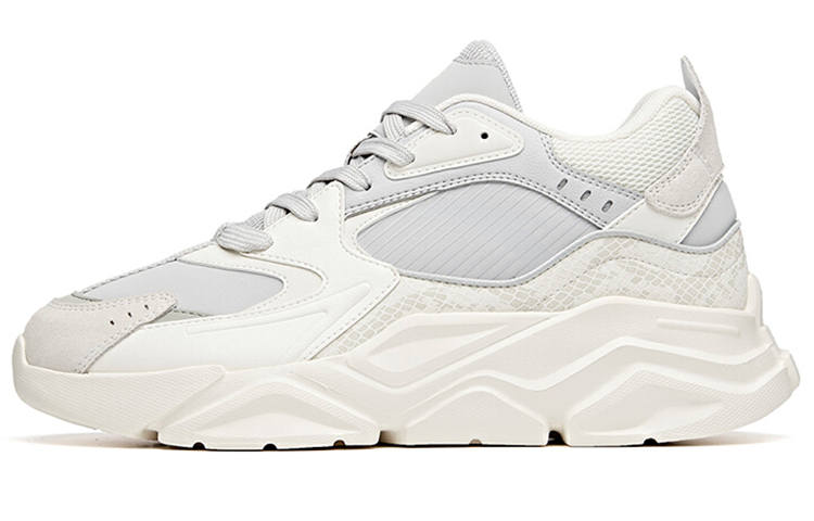 Anta Life Collection Synthetic Leather Slip Resistant Abrasion Resistant Low top Chunky Sneakers Men's White Gray