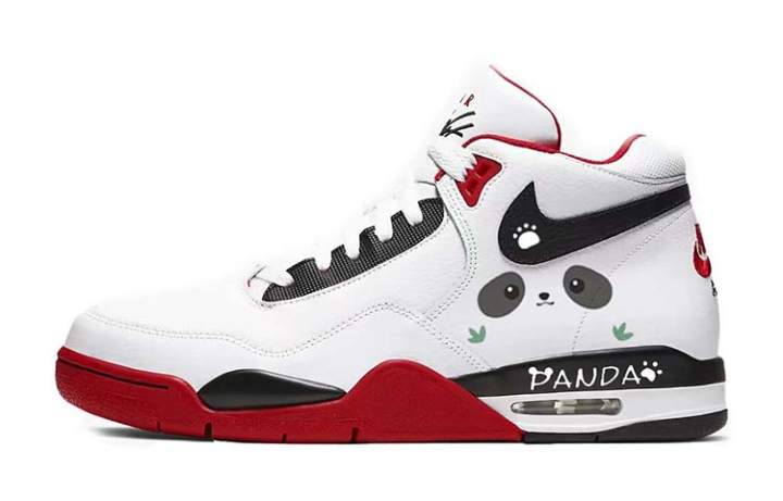 Nike Nike Flight Legacy Bamboo Intent Panda, Cute Panda, Classic Mid top Vintage Basketball Shoes Men's Red White