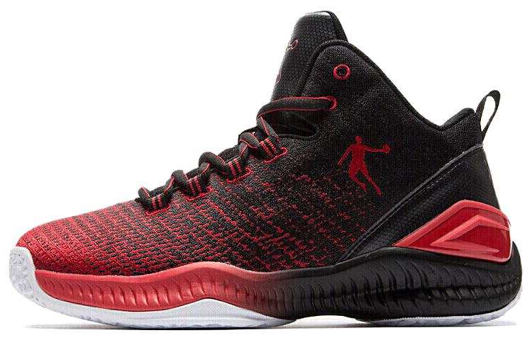 QIAODAN Cushioning Abrasion Resistant Cushioning, Wear Resistant Mid top Basketball Shoes Men's Red Black