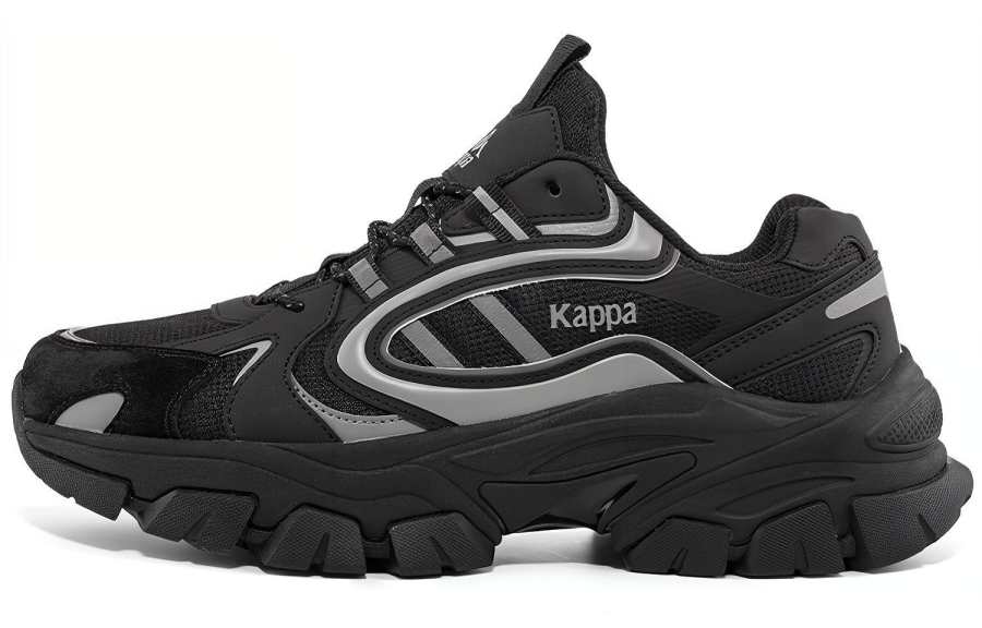 Kappa Textile, Synthetic Leather Abrasion Resistant Slip Resistant Low top Chunky Sneakers Unisex Black Silver