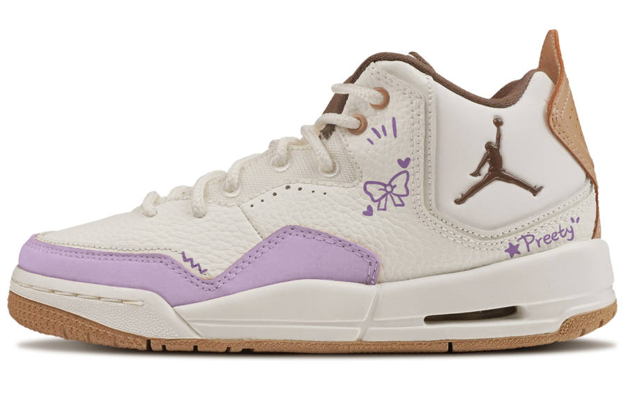 Jordan Jordan Courtside 23 Slip Resistant Abrasion Resistant Mid top Basketball Shoes Women's Beige Purple