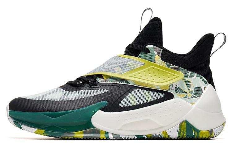 QIAODAN Cushioning Slip Resistant Abrasion Resistant High top Basketball Shoes Men's Black Green