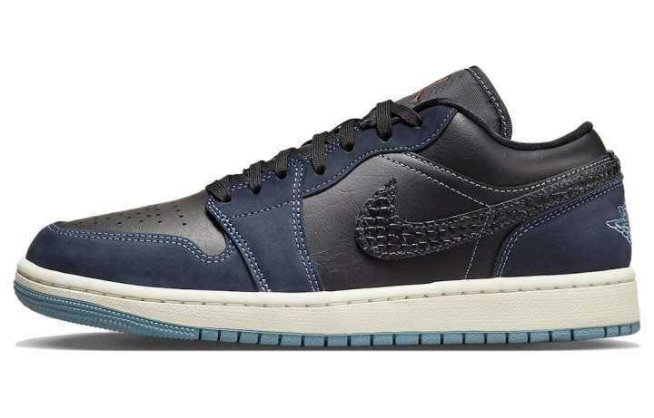 Jordan Jordan 1 Low SE Black Dark Obsidian Snakeskin Women's