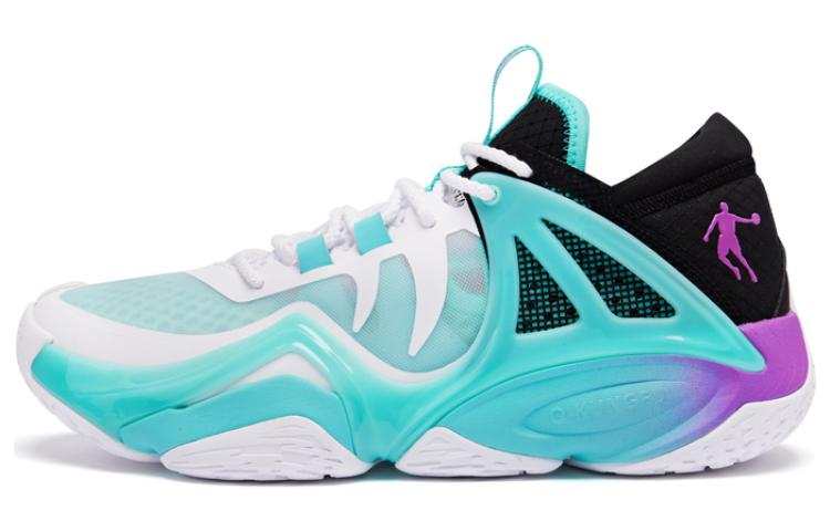 QIAODAN Slip Resistant Abrasion Resistant Slip Resistant Abrasion Resistant Low top Basketball Shoes Men's Green Purple