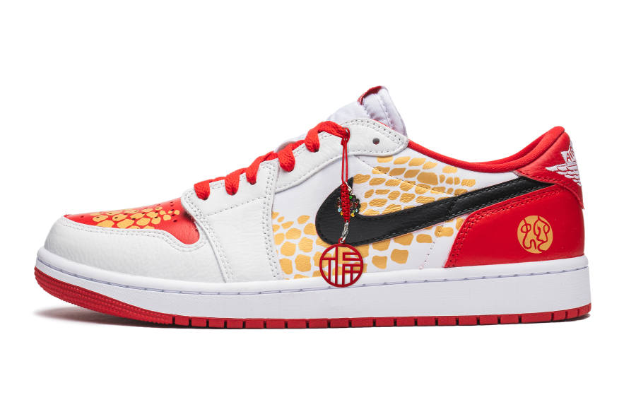 Jordan Jordan Air Jordan 1 Low OG University Red CNY Year Of The Snake, Golden Snake Blessing, Chinoiserie Snakeskin Print