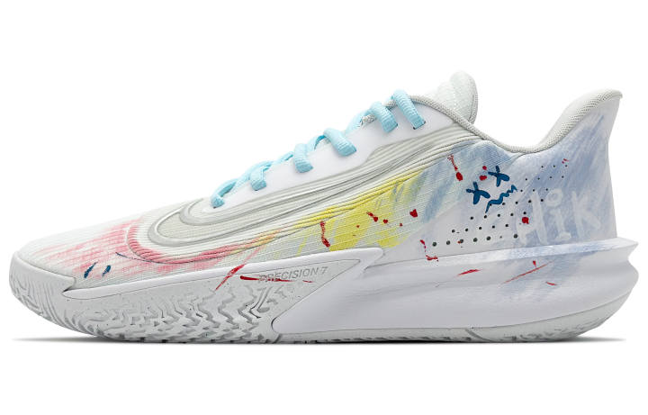 Nike Nike Precision 7 Slip Resistant Abrasion Resistant Low top Basketball Shoes Men's White Blue