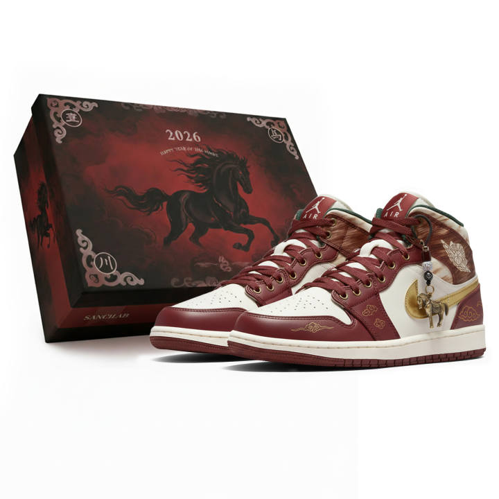 Jordan Jordan Air Jordan 1 Triple Lab, Horse Year, Auspicious Red Horse, Classic And Versatile Abrasion Resistant Mid top