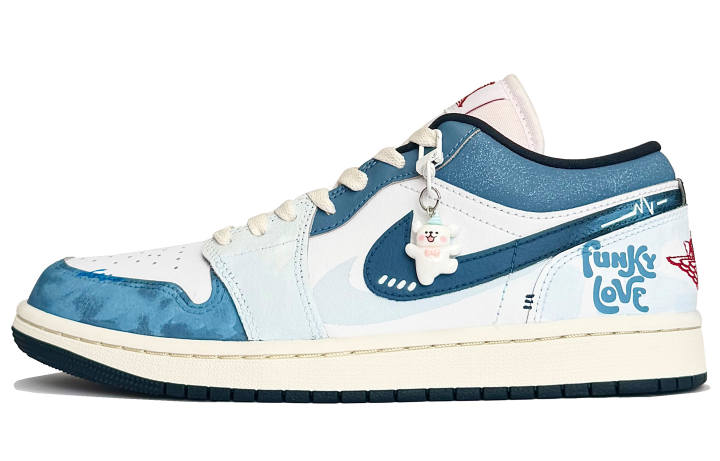 Jordan Jordan Air Jordan 1 Non slip Lightweight Low top Basketball Shoes Men's Blue White