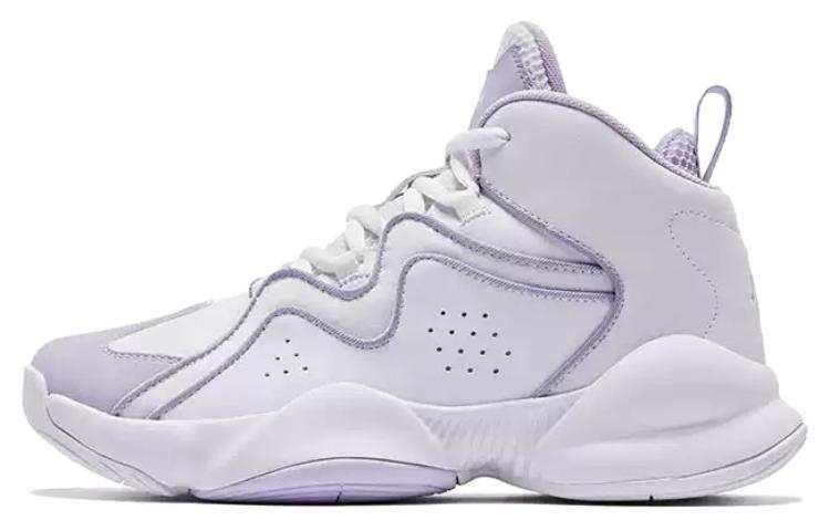 QIAODAN Fleece lined Cushioning Slip Resistant Lightweight Thermal High top Basketball Shoes Women's White Purple