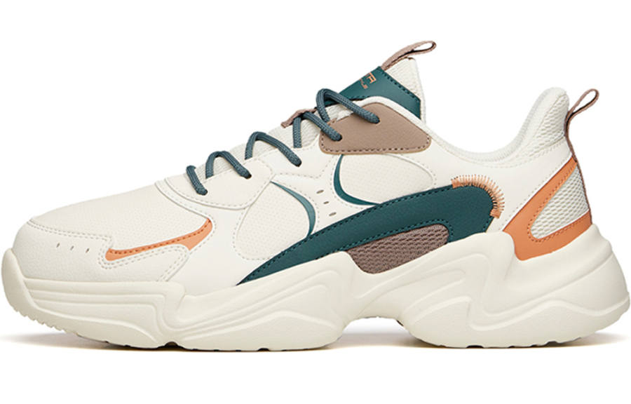 ANTA Chunky Sneakers Men's Low Top Light Beige White/Dark Moss Green/Orange