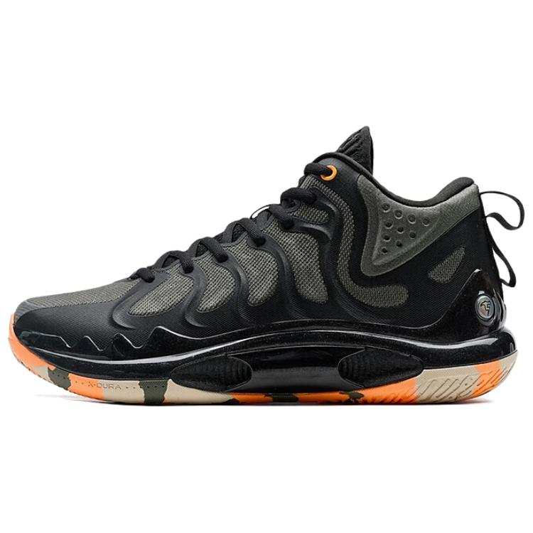 XTEP Textile, Artificial Leather Slip Resistant Abrasion Resistant Mid top Basketball Shoes Men's Black Gray