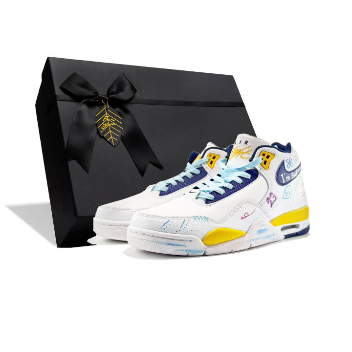 Nike Nike Flight Legacy Slip Resistant Mid top Vintage Basketball Shoes Men's White Purple Blue