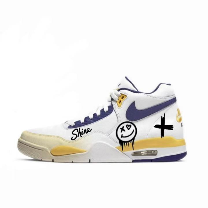 Nike Nike Flight Legacy Mid top Vintage Basketball Shoes Men's White Yellow Blue