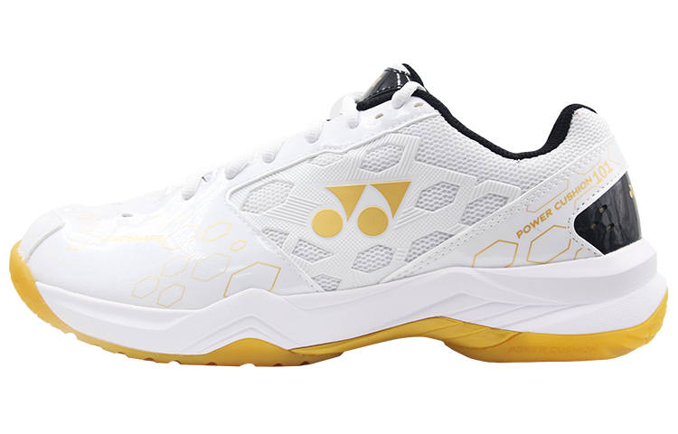 YONEX Power Cushion Artificial Leather Slip Resistant Abrasion Resistant Low top Badminton Shoes Unisex White Gold