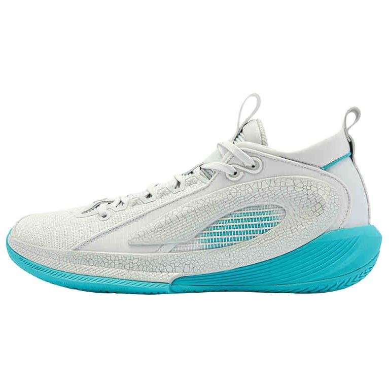 QIAODAN Slip Resistant Abrasion Resistant Mid top Basketball Shoes Men's White Blue