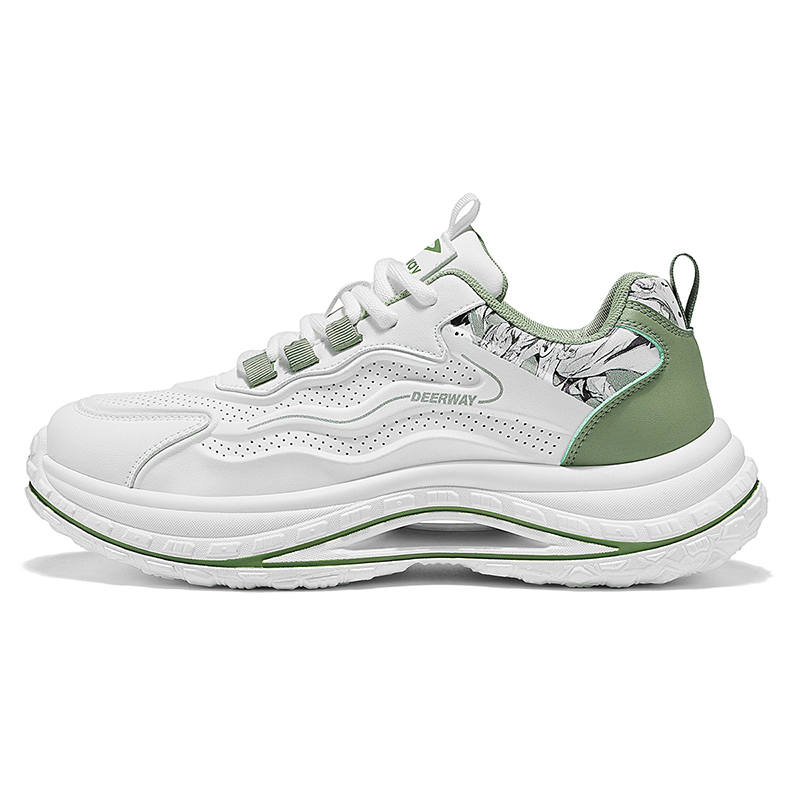 DEERWAY Breathable Lightweight Height Increasing Low top Chunky Sneakers Men's White Green