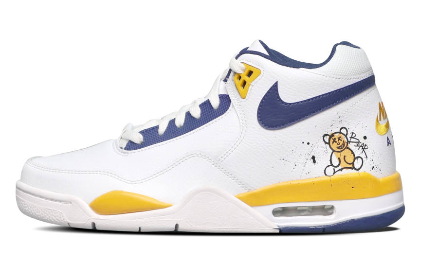 Nike Nike Flight Legacy Abrasion Resistant Mid top Vintage Basketball Shoes Men's White Blue Yellow