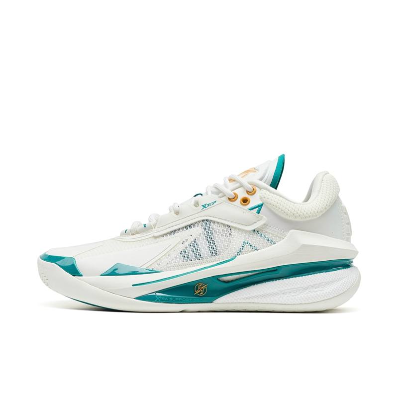 XTEP Cushioning Anti Rollover Low top Basketball Shoes Men's Sail White Nighttime Green