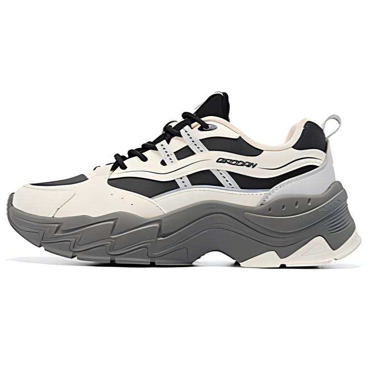 QIAODAN Synthetic Leather Slip Resistant Lightweight Non slip Lightweight Low top Chunky Sneakers Women's Beige Black