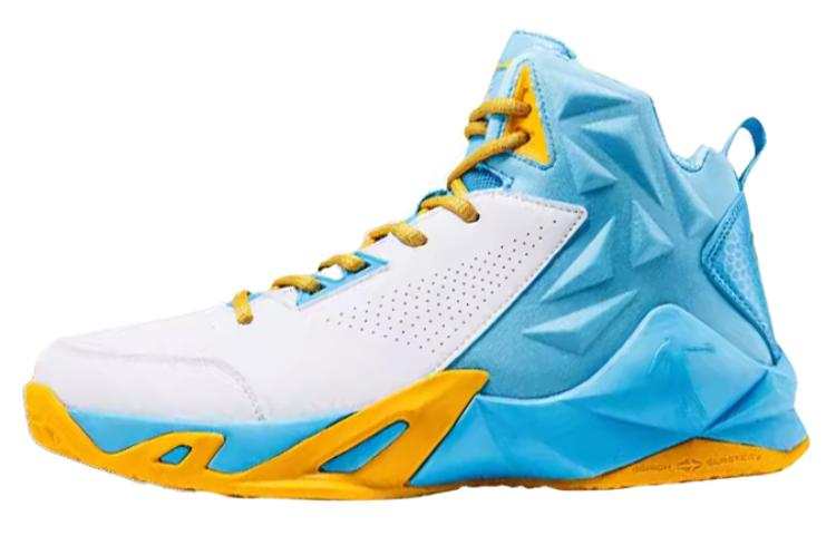 QIAODAN Slip Resistant Abrasion Resistant High top Basketball Shoes Men's Yellow Blue