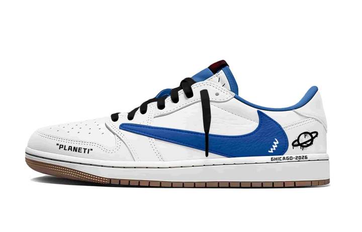 Jordan Travis Scott x Jordan Air Jordan 1 White Blue Travis Scott X AJ1 Leather Abrasion Resistant Low top