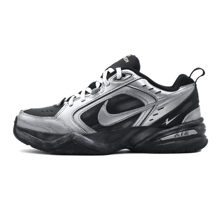 Nike Nike Air Monarch 4 Silver Black Warrior Cow Split Leather Abrasion Resistant Abrasion Resistant Low top Chunky Sneakers
