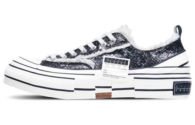 XVESSEL VESSEL Python Pattern Black Snakeskin Print Low top Canvas Shoes Unisex Black White