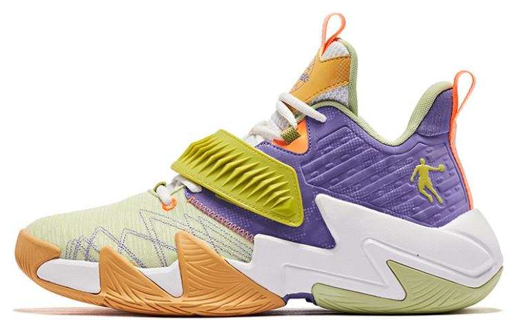 QIAODAN Cushioning Slip Resistant, Abrasion Resistant, Breathable Basketball Shoes Men's Green Orange Purple