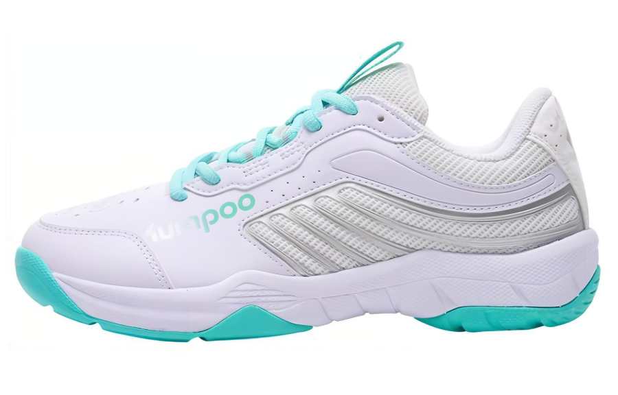 KUMPOO Colored Glaze Mesh, Synthetic Leather Cushioning, Wear Resistant Low top Badminton Shoes Unisex White Green