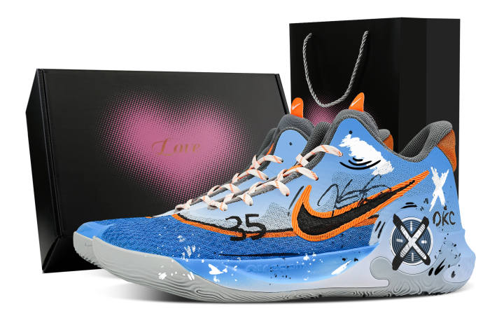 Nike Nike KD Trey 5 IX Phantom Chasing Wind Heart Box Cushioning, Wear Resistant Mid top Basketball Shoes Unisex Blue Orange