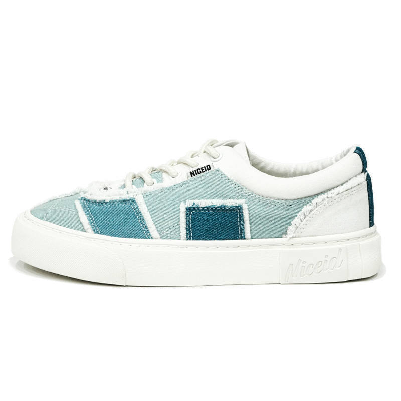 NICEID Slip Resistant, Abrasion Resistant, Lightweight Low top Canvas Shoes Unisex White Blue
