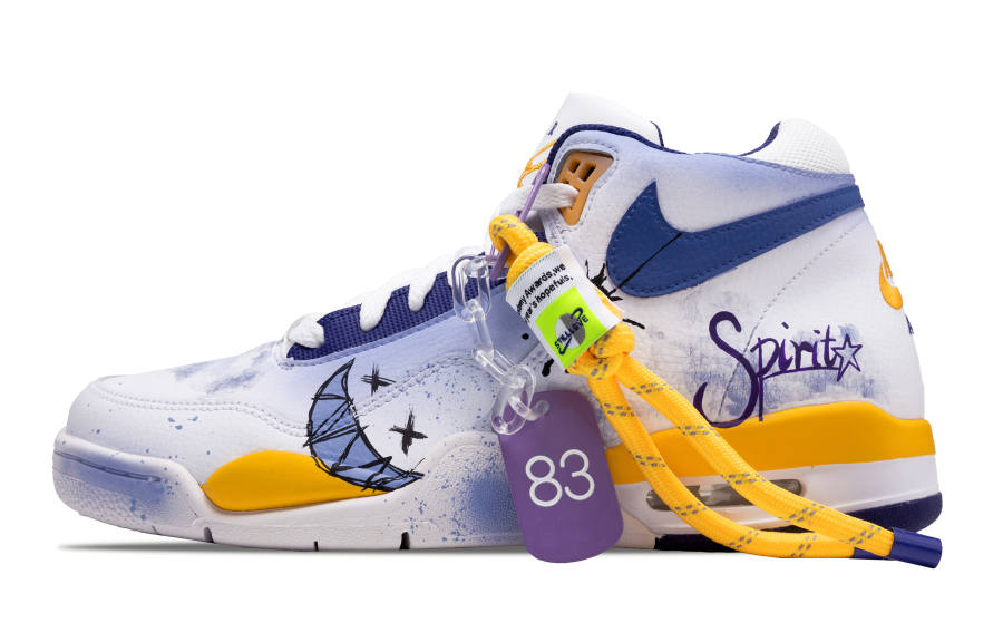 Nike Nike Flight Legacy Slip Resistant Abrasion Resistant Mid top Vintage Basketball Shoes Men's Blue White Yellow