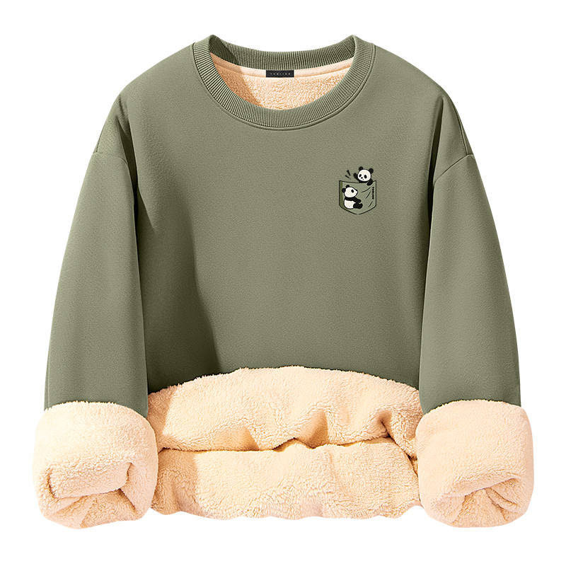 Tonlion Sweatshirts Unisex Crew Neck Thickened Regular