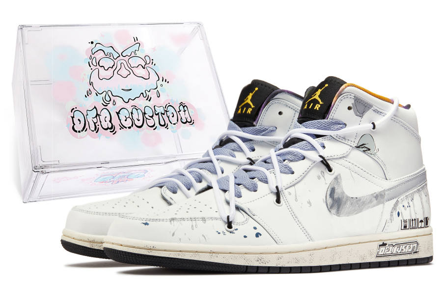Jordan Jordan Air Jordan 1 Da Vinci Custom, Box, Silver Mountain Spring Cushioning Slip Resistant Cushioning Slip Resistant