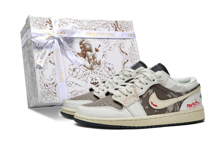 Jordan Jordan Air Jordan 1 Da Vinci Custom, Box, Anti Gravity Leather Slip Resistant Slip Resistant Low top