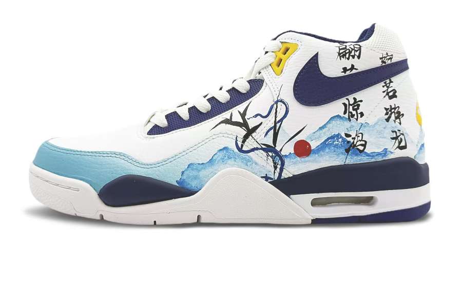 Nike Nike Flight Legacy Cushioning, Wear Resistant Mid top Vintage Basketball Shoes Men's White Blue