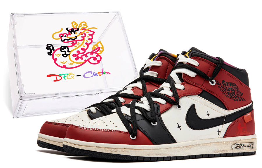 Jordan Jordan Air Jordan 1 Da Vinci Custom CNY Year Of The Dragon Limited Edition, Box, Sixth Street Cushioning Slip Resistant