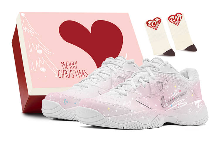 Nike Nike Court Lite 2 Double Christmas Greetings, Pink Christmas Tree Low top Tennis Shoes Women's White Green